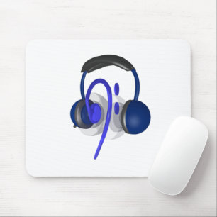 Blauwe headset die een of andere tas afspeelt muismat