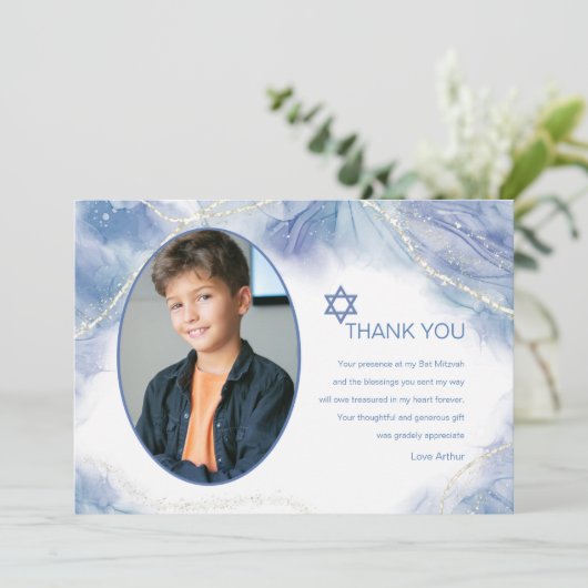 Blauwe hedendaagse foto Hartelijk dank Bedankkaart (Staand voorkant)