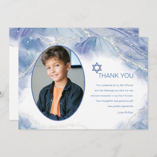 Blauwe hedendaagse foto Hartelijk dank Bedankkaart (Voorkant / Achterkant)