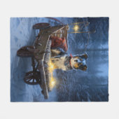 Blauwe Heeler Besneeuwde slee Kerstversiering Fleece Deken (Voorkant (Horizontaal))