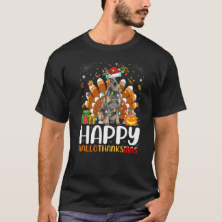 Blauwe Heeler Hond Halloween Kerstmis Gelukkig Hal T-shirt