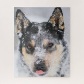 Blauwe Heeler hond in de sneeuw Legpuzzel (Verticaal)