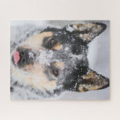 Blauwe Heeler hond in de sneeuw Legpuzzel (Horizontaal)
