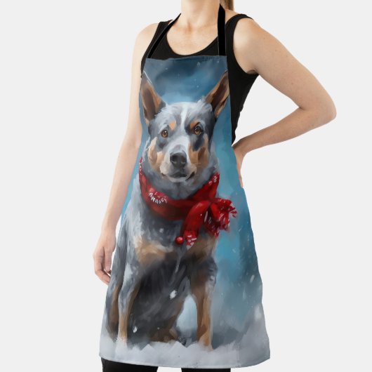 Blauwe Heeler Hond in Sneeuw Kerstmis Schort (Insitu)