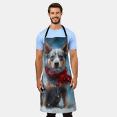 Blauwe Heeler Hond in Sneeuw Kerstmis Schort (Gedragen)