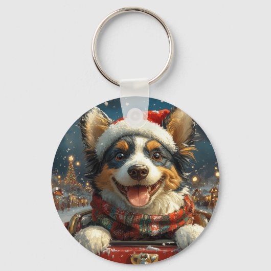 Blauwe Heeler-hond Roller Coaster Kerstmis Sleutelhanger (Voorkant)
