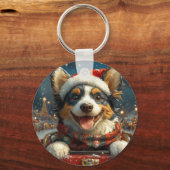 Blauwe Heeler-hond Roller Coaster Kerstmis Sleutelhanger (Voorkant)
