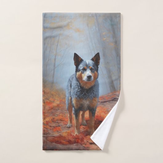 Blauwe Heeler in Herfst laat Herfst inspireren Bad Handdoek (Handdoek)