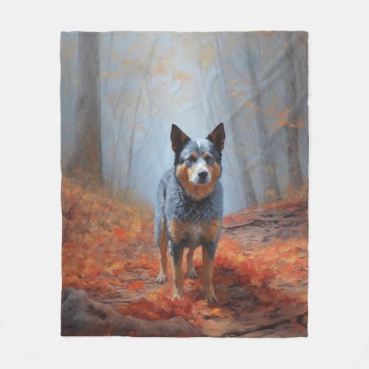 Blauwe Heeler in Herfst laat Herfst inspireren Fleece Deken (Voorkant)