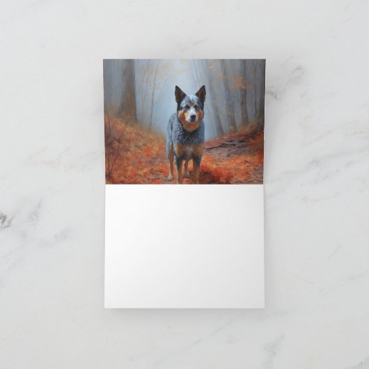 Blauwe Heeler in Herfst laat Herfst inspireren Kaart (Binnen)