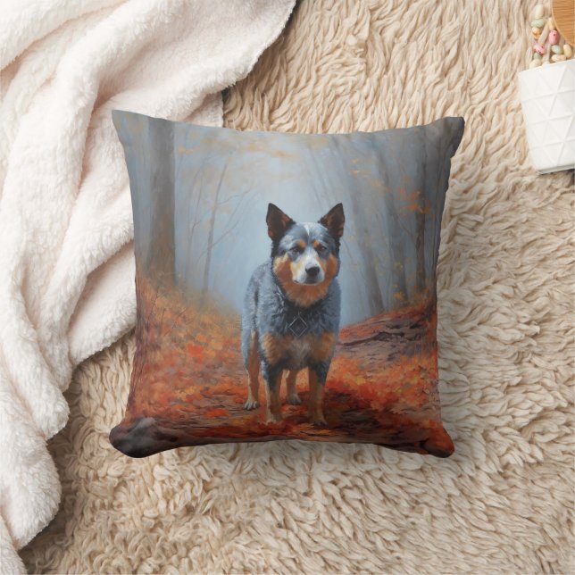 Blauwe Heeler in Herfst laat Herfst inspireren Kussen (Deken)