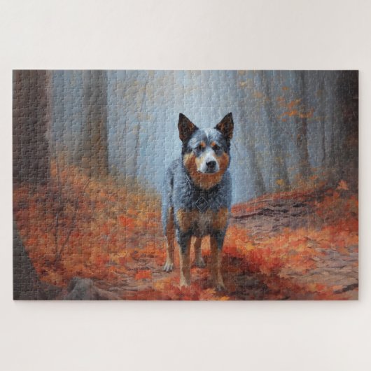 Blauwe Heeler in Herfst laat Herfst inspireren Legpuzzel (Horizontaal)