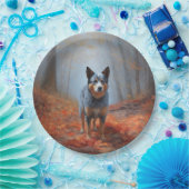 Blauwe Heeler in Herfst laat Herfst inspireren Papieren Bordje (Feest)