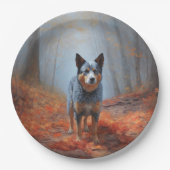 Blauwe Heeler in Herfst laat Herfst inspireren Papieren Bordje (Voorkant)