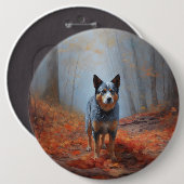 Blauwe Heeler in Herfst laat Herfst inspireren Ronde Button 6,0 Cm (Voorkant /achterkant)