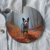 Blauwe Heeler in Herfst laat Herfst inspireren Ronde Button 6,0 Cm (In situ)