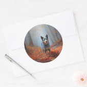 Blauwe Heeler in Herfst laat Herfst inspireren Ronde Sticker (Envelop)