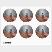 Blauwe Heeler in Herfst laat Herfst inspireren Ronde Sticker (Vel)