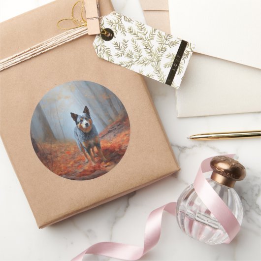 Blauwe Heeler in Herfst laat Herfst inspireren Ronde Sticker (Geschenken)