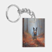 Blauwe Heeler in Herfst laat Herfst inspireren Sleutelhanger (Voorkant Links)