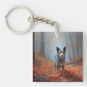 Blauwe Heeler in Herfst laat Herfst inspireren Sleutelhanger