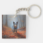 Blauwe Heeler in Herfst laat Herfst inspireren Sleutelhanger (Achterkant)
