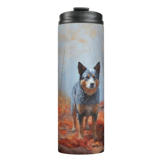 Blauwe Heeler in Herfst laat Herfst inspireren Thermosbeker (Voorkant)