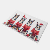 Blauwe Heeler Kerstjurk Kerstman Hoed Deurmat (Schuin)