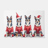 Blauwe Heeler Kerstjurk Kerstman Hoed Deurmat (Voorkant)
