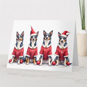 Blauwe Heeler Kerstjurk Kerstman Hoed Kaart