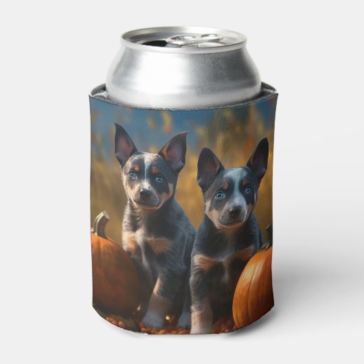 Blauwe Heeler Puppy Herfst Delight Pompoen Blikjeskoeler (Blikje Voorkant)
