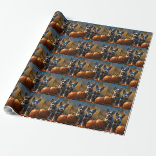 Blauwe Heeler Puppy Herfst Delight Pompoen Cadeaupapier