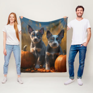 Blauwe Heeler Puppy Herfst Delight Pompoen Fleece Deken