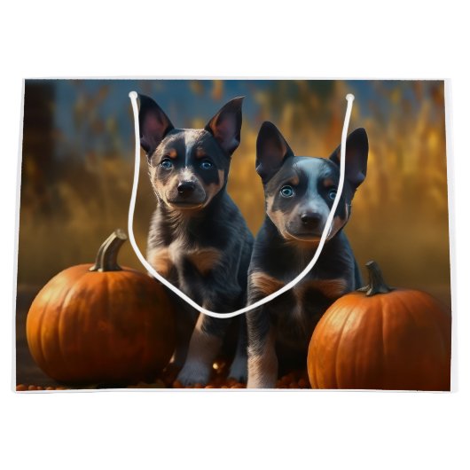 Blauwe Heeler Puppy Herfst Delight Pompoen Groot Cadeauzakje (Voorkant)