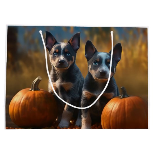 Blauwe Heeler Puppy Herfst Delight Pompoen Groot Cadeauzakje (Achterkant)
