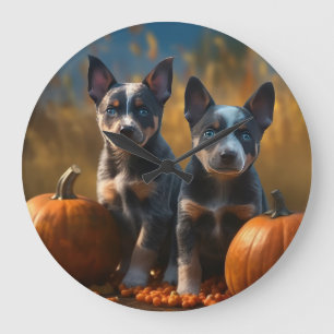 Blauwe Heeler Puppy Herfst Delight Pompoen Grote Klok