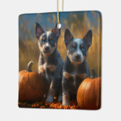 Blauwe Heeler Puppy Herfst Delight Pompoen Keramisch Ornament (Links)
