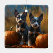 Blauwe Heeler Puppy Herfst Delight Pompoen Keramisch Ornament (Achterkant)