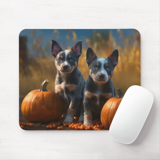 Blauwe Heeler Puppy Herfst Delight Pompoen Muismat (Met muis)
