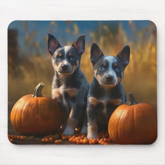 Blauwe Heeler Puppy Herfst Delight Pompoen Muismat (Voorkant)