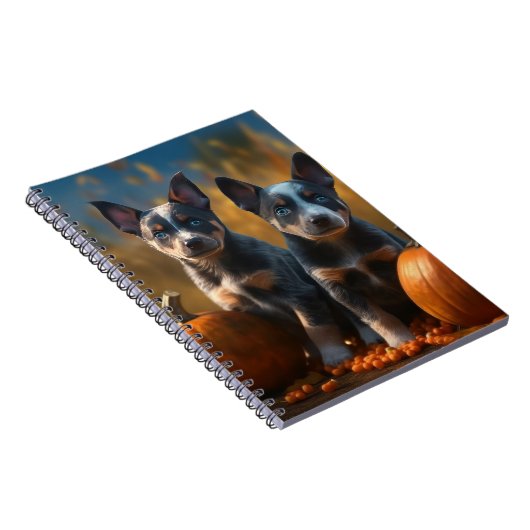 Blauwe Heeler Puppy Herfst Delight Pompoen Notitieboek (Rechterzijde)