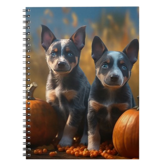 Blauwe Heeler Puppy Herfst Delight Pompoen Notitieboek (Voorkant)
