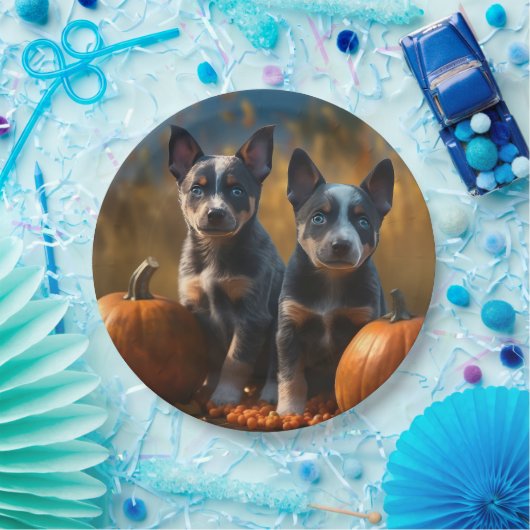 Blauwe Heeler Puppy Herfst Delight Pompoen Papieren Bordje (Feest)