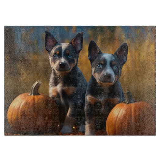 Blauwe Heeler Puppy Herfst Delight Pompoen Snijplank (Voorkant)