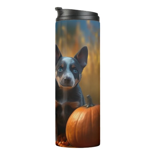 Blauwe Heeler Puppy Herfst Delight Pompoen Thermosbeker (Geroteerd rechts)