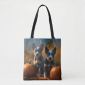 Blauwe Heeler Puppy Herfst Delight Pompoen Tote Bag (Voorkant)