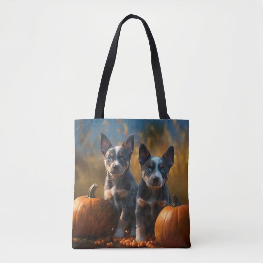 Blauwe Heeler Puppy Herfst Delight Pompoen Tote Bag (Voorkant)