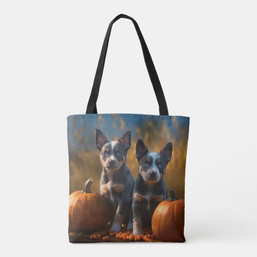 Blauwe Heeler Puppy Herfst Delight Pompoen Tote Bag (Achterkant)