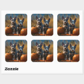 Blauwe Heeler Puppy Herfst Delight Pompoen Vierkante Sticker (Vel)