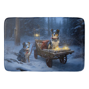 Blauwe Heeler Sneeuw Slede Kerst Decoratie Badmat